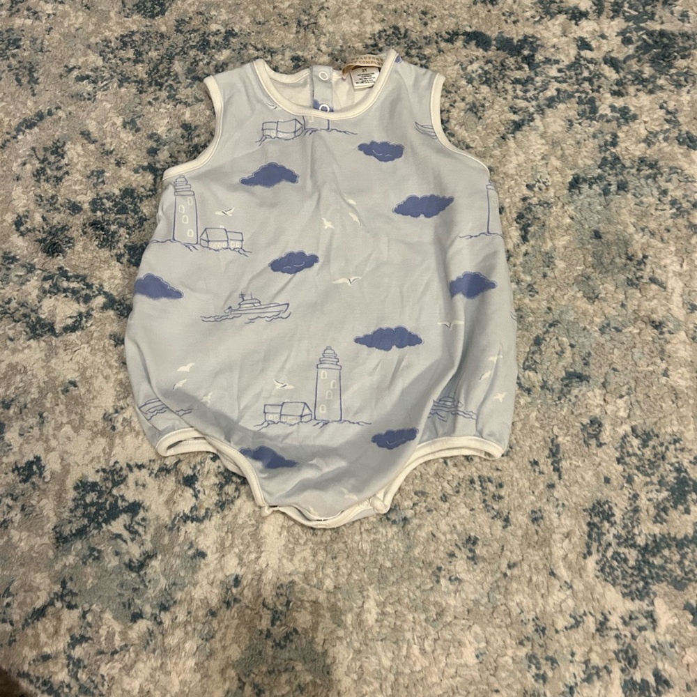 The Beaufort Bonnet Company White and Blue Bubble Romper